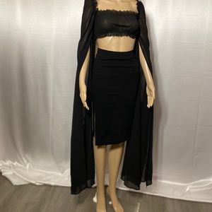 Sheer crop top with floor length “split” sleeves